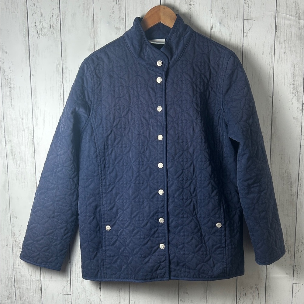 Alfred Dunner Navy Quilted Jacket Petite 16 Snap Front Cottagecore Lightweight